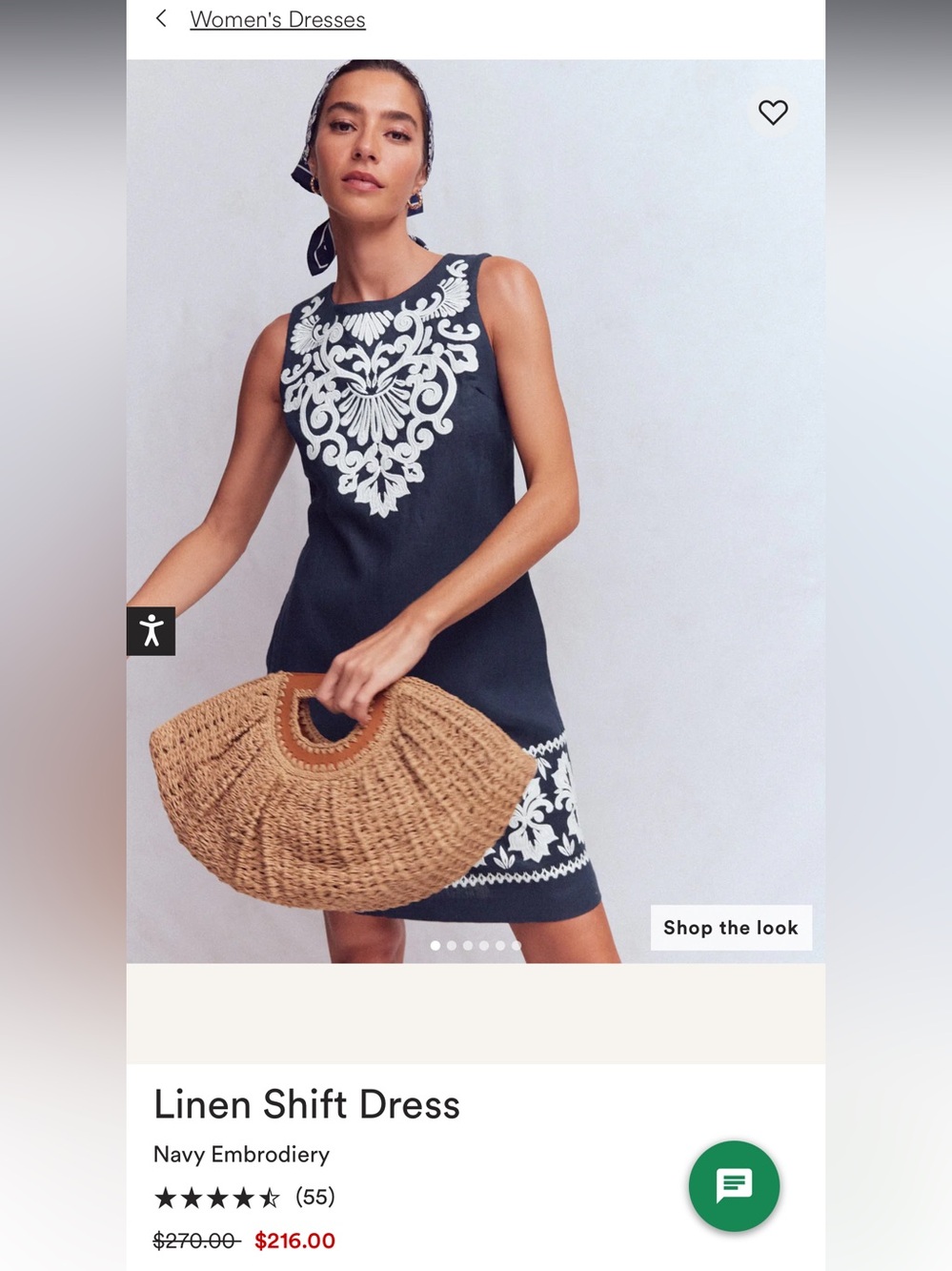 Boden Navy Dress with White Embroidered Swirls